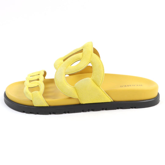 HERMES Sandals Suede leather yellow extra Women 38 Used Authentic
