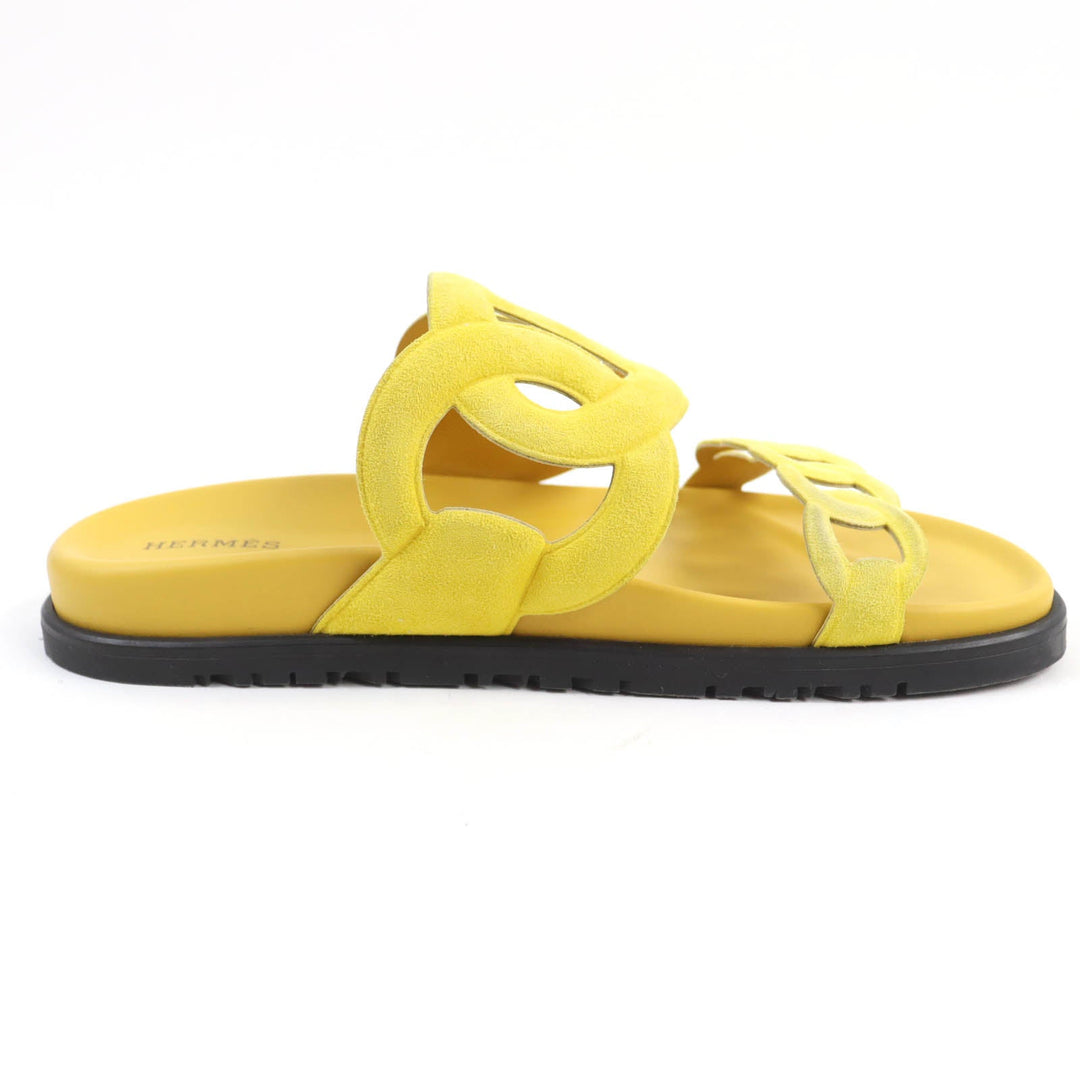 HERMES Sandals Suede leather yellow extra Women 38 Used Authentic