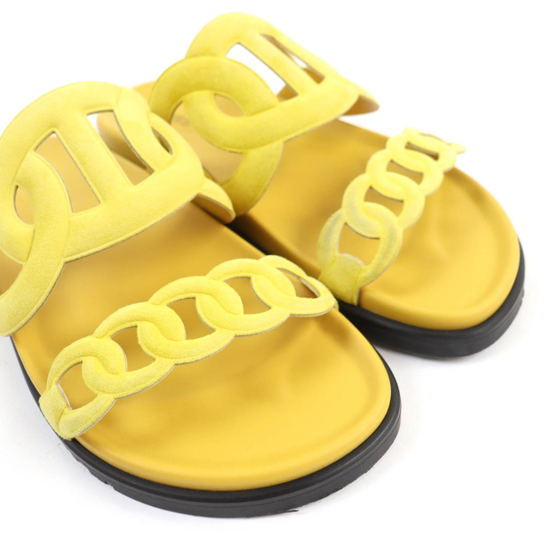 HERMES Sandals Suede leather yellow extra Women 38 Used Authentic