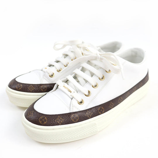 LOUIS VUITTON Low cut sneakers Main: Leather, Part: Monogram canvas white Stellar Line Women 36.5 Used Authentic