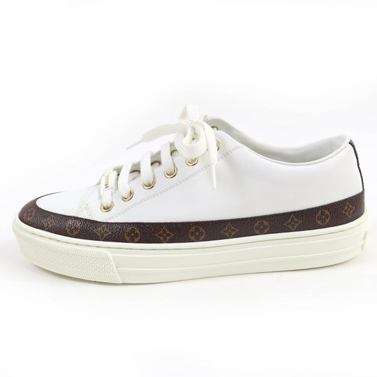 LOUIS VUITTON Low cut sneakers Main: Leather, Part: Monogram canvas white Stellar Line Women 36.5 Used Authentic