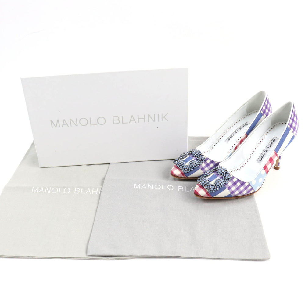 MANOLO BLAHNIK pumps Patchwork, Crystal Stone multicolor Bead decoration Hangishi Women 35 1/2 Used Authentic