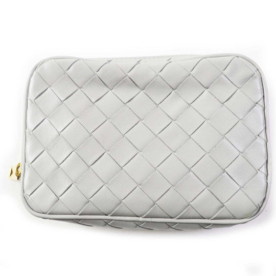 BOTTEGAVENETA Pouch 766231 Main: Leather Agate Grey Small INTRECCIATO zipper pouch Women Used Authentic