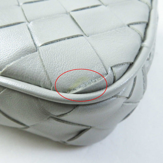 BOTTEGAVENETA Pouch 766231 Main: Leather Agate Grey Small INTRECCIATO zipper pouch Women Used Authentic