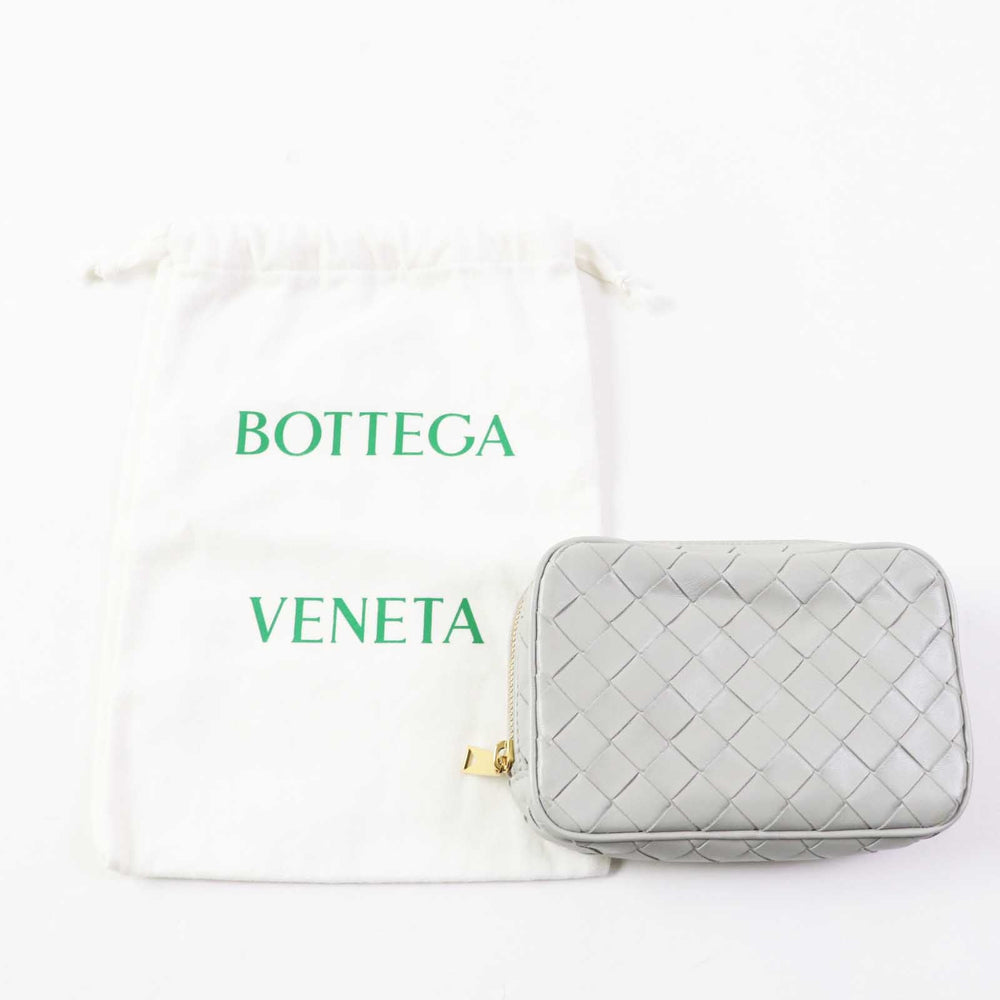 BOTTEGAVENETA Pouch 766231 Main: Leather Agate Grey Small INTRECCIATO zipper pouch Women Used Authentic