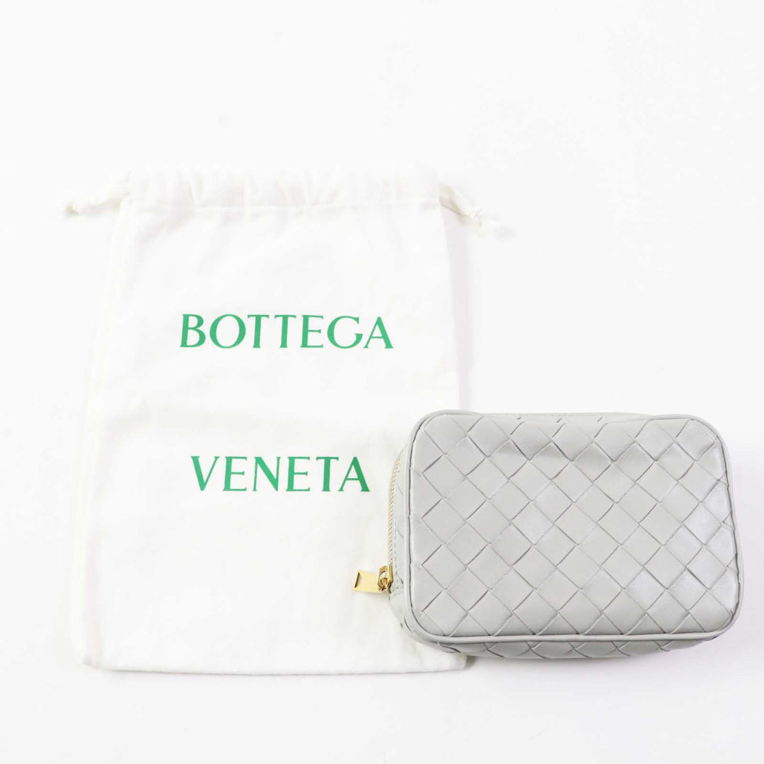 BOTTEGAVENETA Pouch 766231 Main: Leather Agate Grey Small INTRECCIATO zipper pouch Women Used Authentic