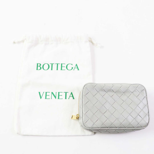 BOTTEGAVENETA Pouch 766231 Main: Leather Agate Grey Small INTRECCIATO zipper pouch Women Used Authentic