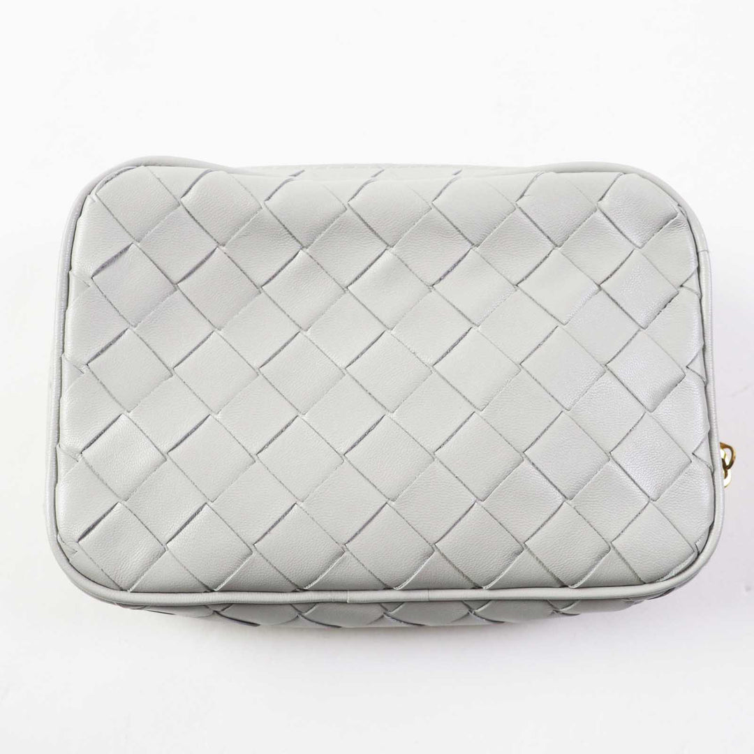 BOTTEGAVENETA Pouch 766231 Main: Leather Agate Grey Small INTRECCIATO zipper pouch Women Used Authentic