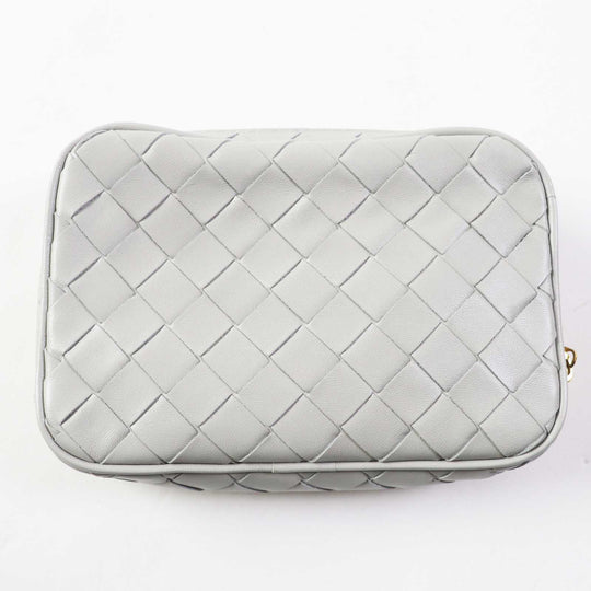 BOTTEGAVENETA Pouch 766231 Main: Leather Agate Grey Small INTRECCIATO zipper pouch Women Used Authentic