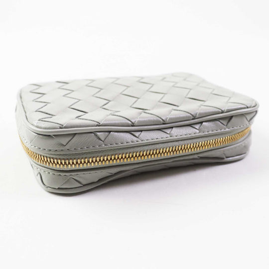 BOTTEGAVENETA Pouch 766231 Main: Leather Agate Grey Small INTRECCIATO zipper pouch Women Used Authentic