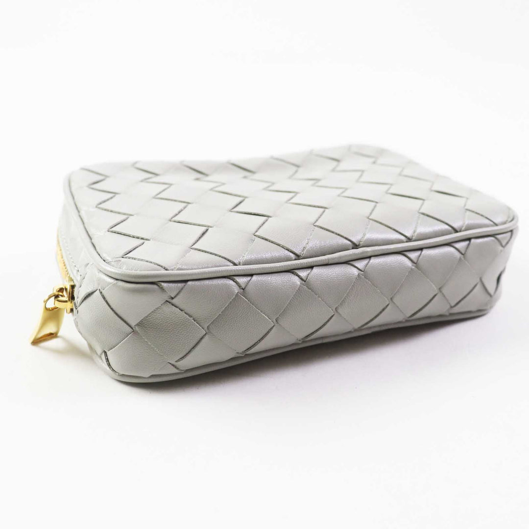 BOTTEGAVENETA Pouch 766231 Main: Leather Agate Grey Small INTRECCIATO zipper pouch Women Used Authentic