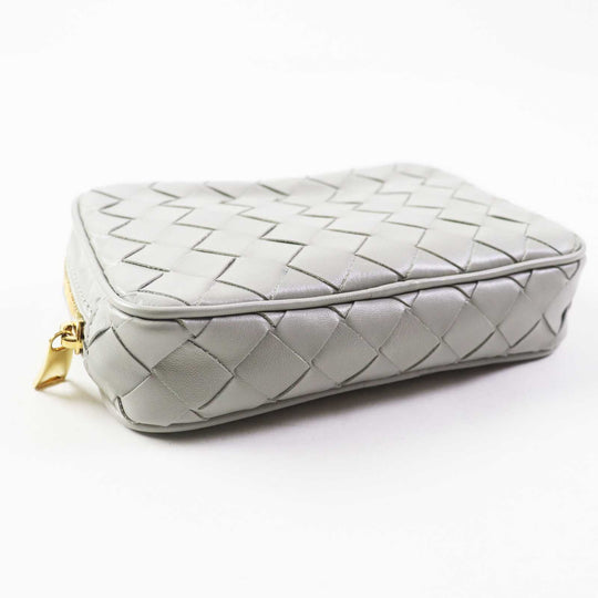 BOTTEGAVENETA Pouch 766231 Main: Leather Agate Grey Small INTRECCIATO zipper pouch Women Used Authentic