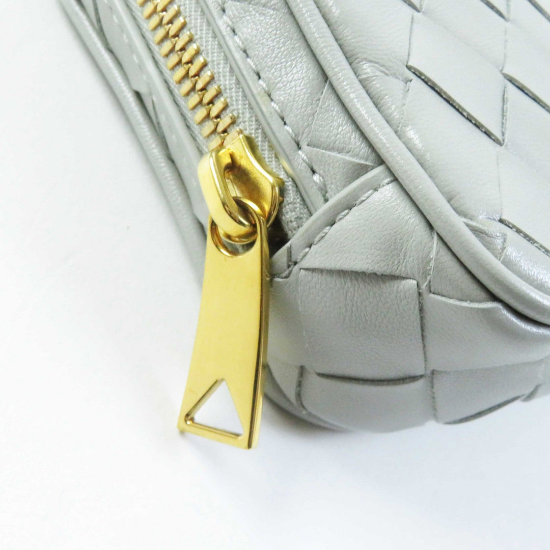 BOTTEGAVENETA Pouch 766231 Main: Leather Agate Grey Small INTRECCIATO zipper pouch Women Used Authentic