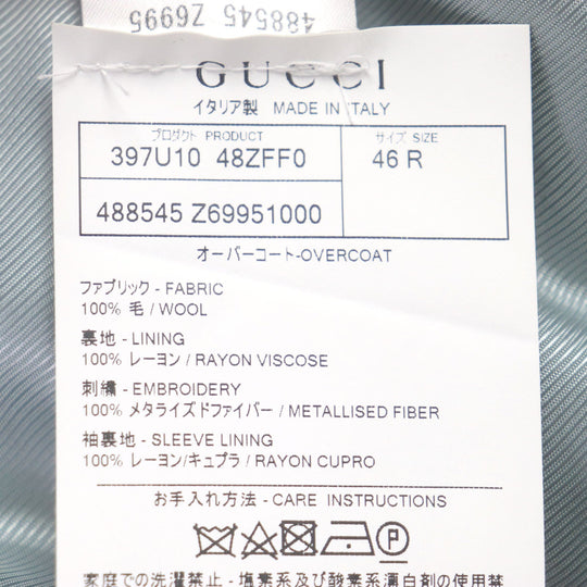 GUCCI Chester coat 488545 Outer: 100% wool, Lining: 100% rayon, Sleeve lining: 100% cupra, Embroidery: 100% metal fiber black DIY mens 46 Used Authentic