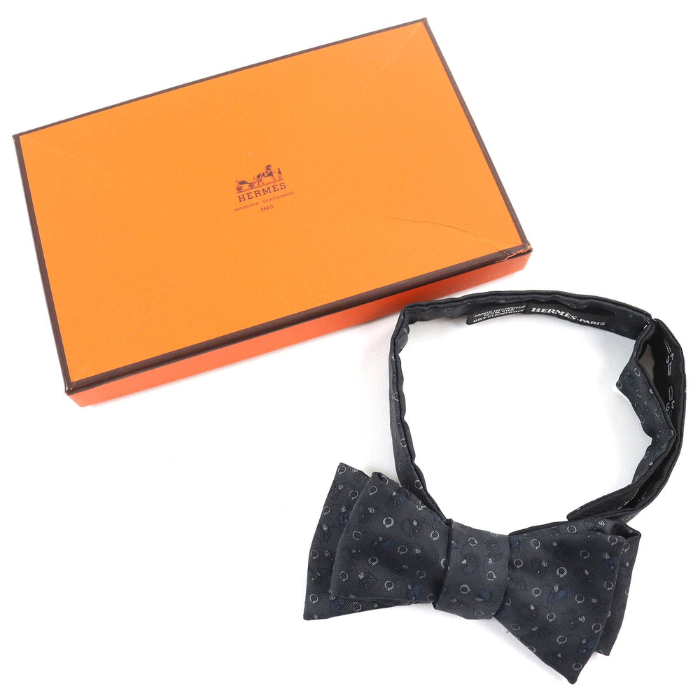 HERMES tie Main: 100% silk black NOEUD PAPILLON TWII mens Used Authentic