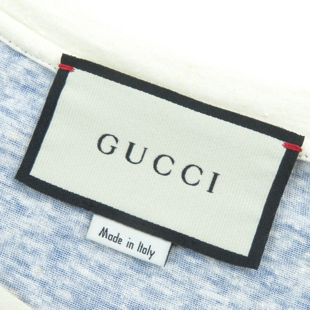 GUCCI Short sleeve T-shirt 604176 Main: 63% cotton, 37% hemp Blue Light Beige mens L Used Authentic