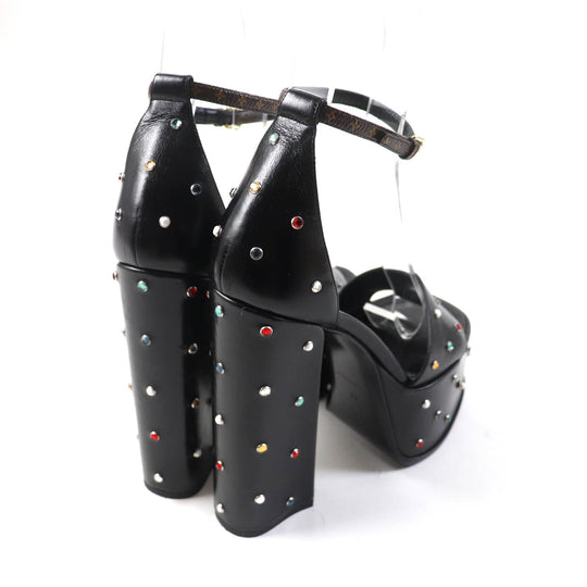 LOUIS VUITTON Sandals Main: Leather black Fame Line HEELED SANDALS Women 38 Used Authentic