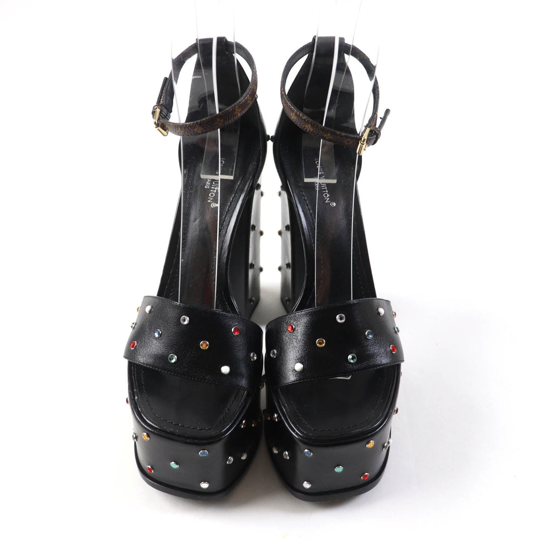 LOUIS VUITTON Sandals Main: Leather black Fame Line HEELED SANDALS Women 38 Used Authentic