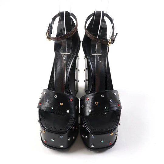LOUIS VUITTON Sandals Main: Leather black Fame Line HEELED SANDALS Women 38 Used Authentic