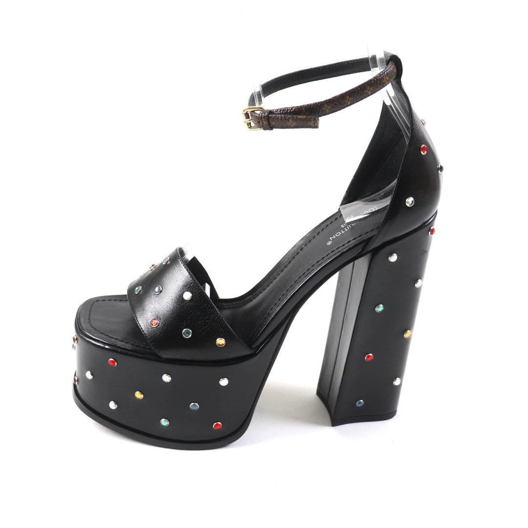 LOUIS VUITTON Sandals Main: Leather black Fame Line HEELED SANDALS Women 38 Used Authentic
