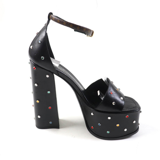 LOUIS VUITTON Sandals Main: Leather black Fame Line HEELED SANDALS Women 38 Used Authentic
