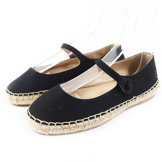 PRADA Flat shoes 1F989L cotton Black natural With Strap Espadrille Women 35 1/2 Used Authentic