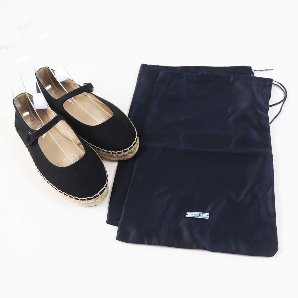PRADA Flat shoes 1F989L cotton Black natural With Strap Espadrille Women 35 1/2 Used Authentic