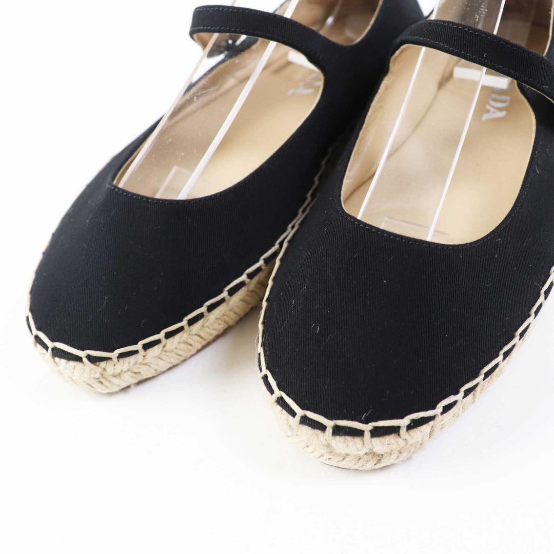 PRADA Flat shoes 1F989L cotton Black natural With Strap Espadrille Women 35 1/2 Used Authentic