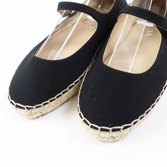 PRADA Flat shoes 1F989L cotton Black natural With Strap Espadrille Women 35 1/2 Used Authentic