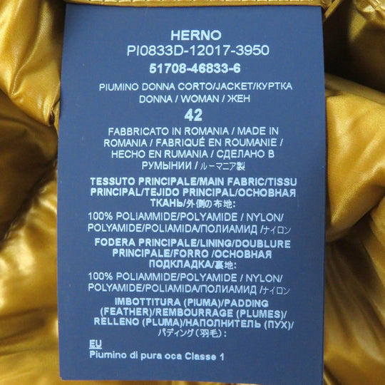 Herno Down jacket PI0833D-12017 Outer: 100% polyamide (nylon), Lining: 100% polyamide (nylon), Filling: 90% down, Filling: 10% feather Mustard brown type GIADA Women 42 Used Authentic