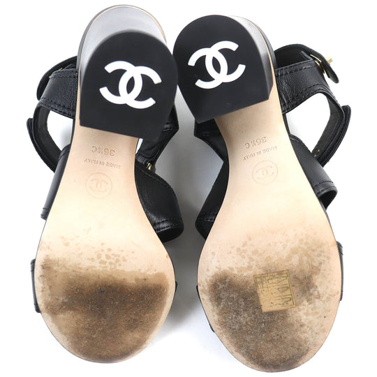 CHANEL Sandals G37387 Main: Leather black Women 36 1/2 C Used Authentic