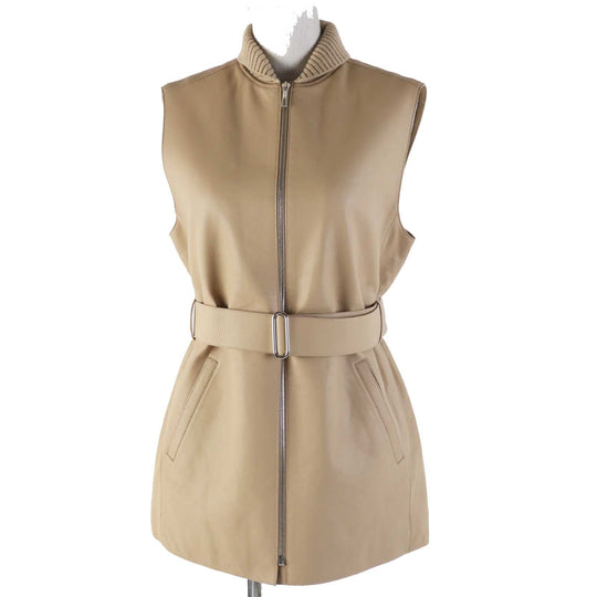 HERMES Vest 3E1216D8 Main: Goatskin Part: Cashmere 61%, Cotton 34%, Polyamide 4%, Polyurethane 1% Lining: Polyester 66%, Cotton 34% Other: Cashmere 55%, Polyester 45% beige Women 36 Used Authentic