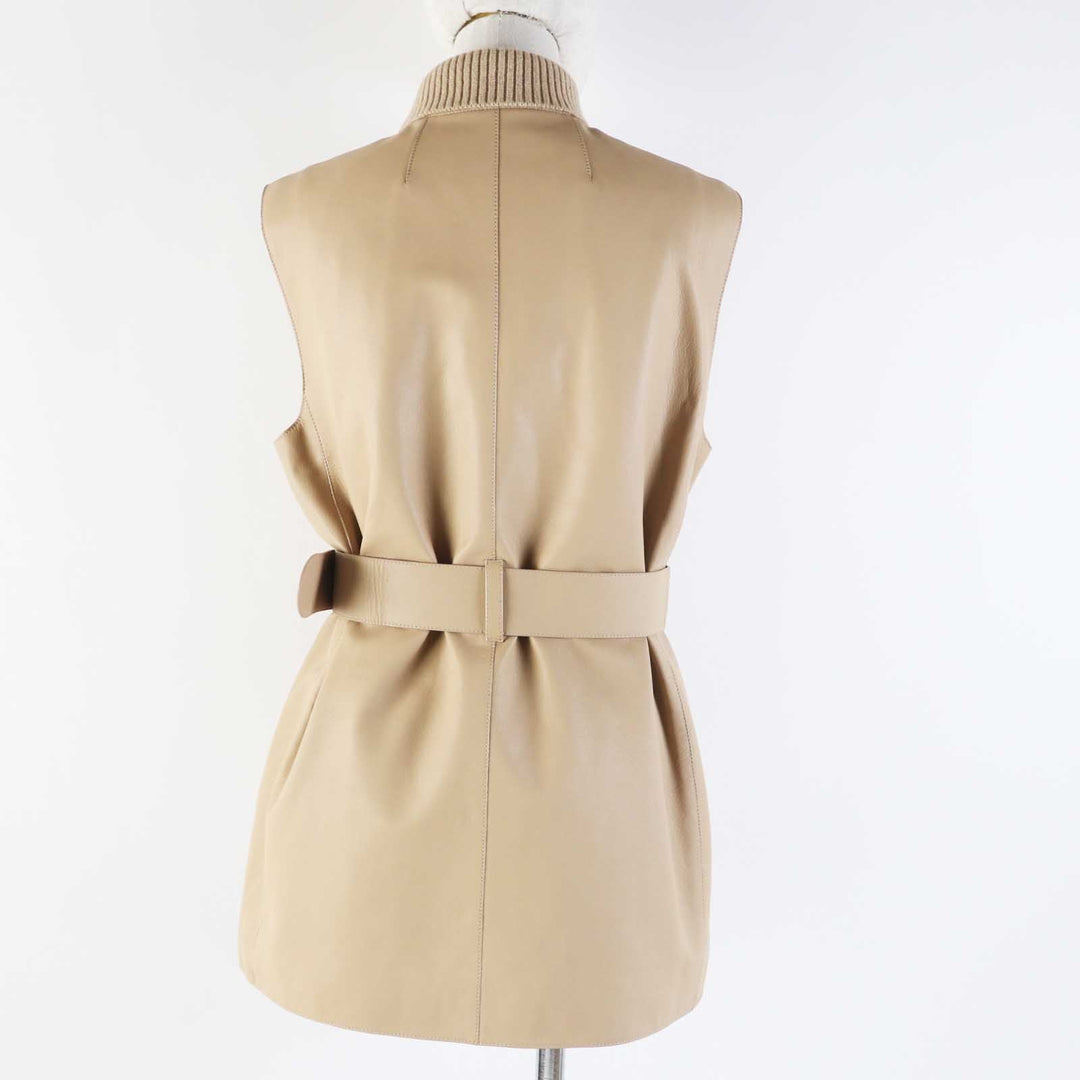 HERMES Vest 3E1216D8 Main: Goatskin Part: Cashmere 61%, Cotton 34%, Polyamide 4%, Polyurethane 1% Lining: Polyester 66%, Cotton 34% Other: Cashmere 55%, Polyester 45% beige Women 36 Used Authentic