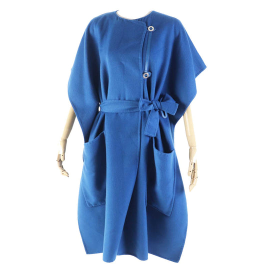 HERMES coat 2E0136DG Main: 100% cashmere, Leather: Sheepskin blue Women 38 Used Authentic