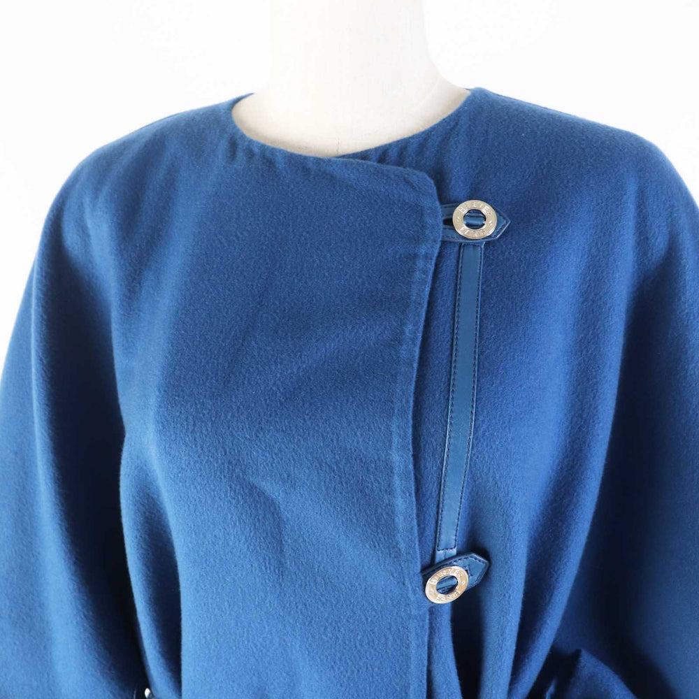 HERMES coat 2E0136DG Main: 100% cashmere, Leather: Sheepskin blue Women 38 Used Authentic