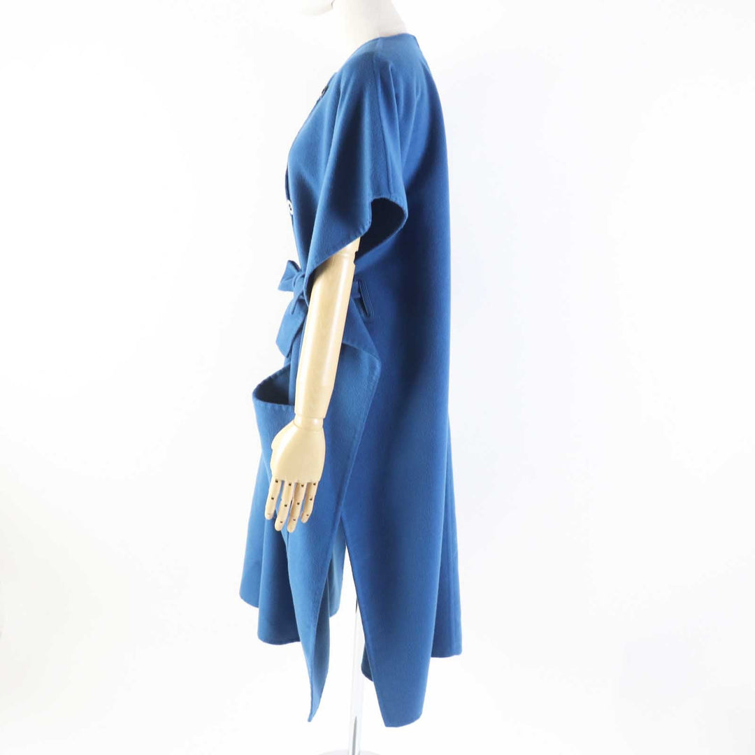 HERMES coat 2E0136DG Main: 100% cashmere, Leather: Sheepskin blue Women 38 Used Authentic
