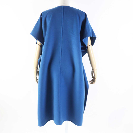 HERMES coat 2E0136DG Main: 100% cashmere, Leather: Sheepskin blue Women 38 Used Authentic