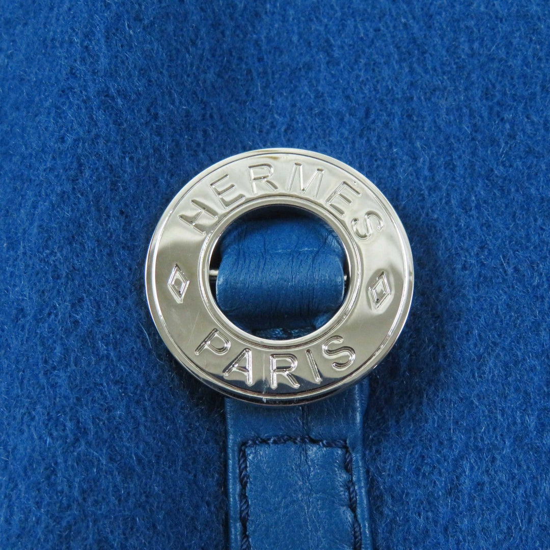HERMES coat 2E0136DG Main: 100% cashmere, Leather: Sheepskin blue Women 38 Used Authentic