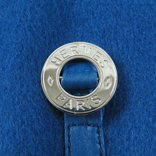 HERMES coat 2E0136DG Main: 100% cashmere, Leather: Sheepskin blue Women 38 Used Authentic