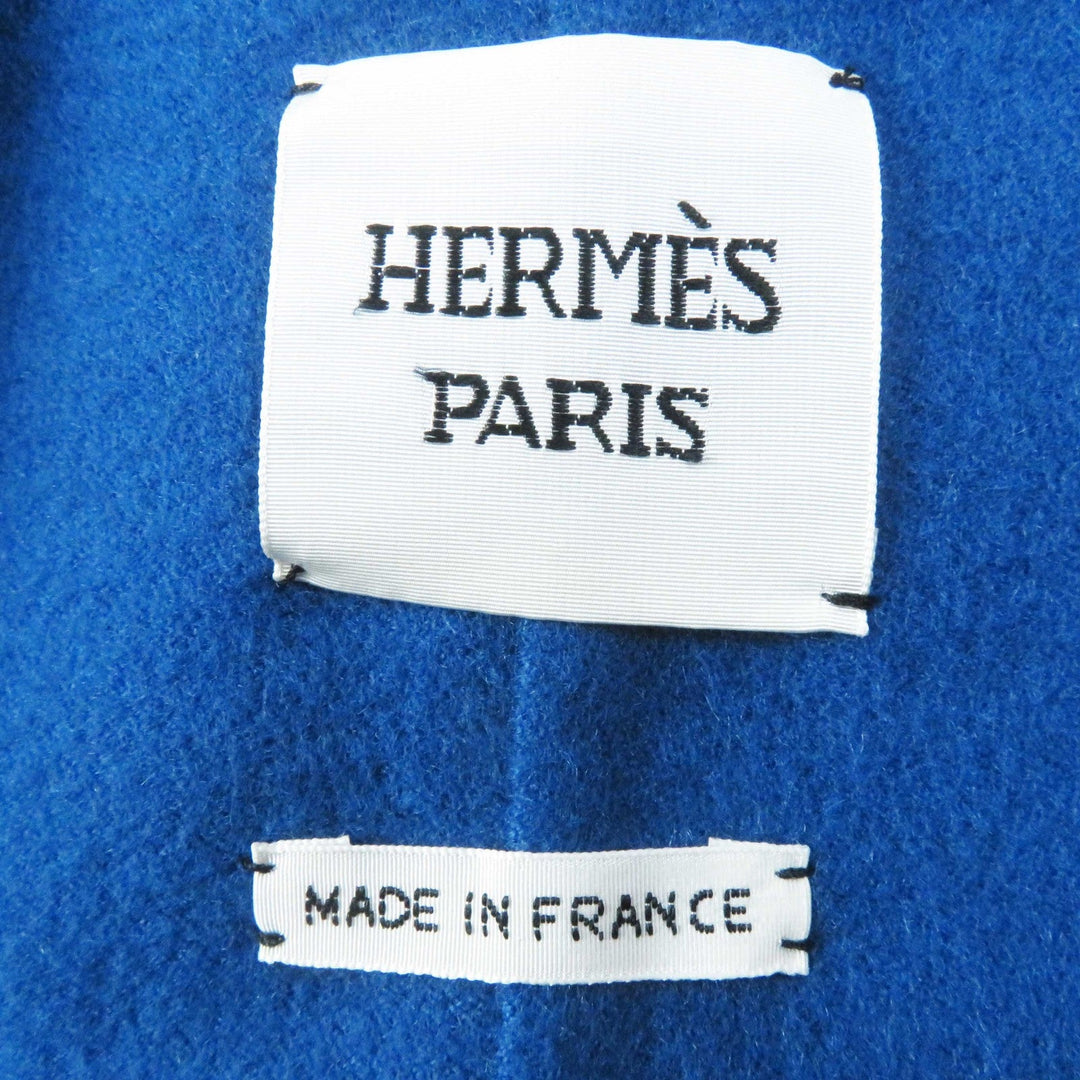 HERMES coat 2E0136DG Main: 100% cashmere, Leather: Sheepskin blue Women 38 Used Authentic