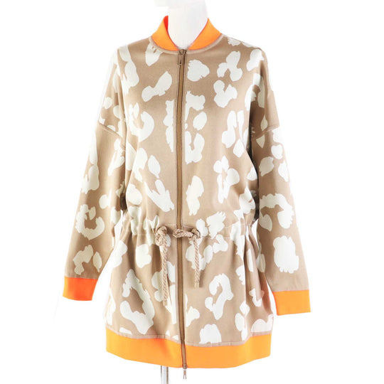 HERMES Jacket 2H2816DR Main: 100% silk, knit: 51% silk, 37% polyester, 7% nylon, 5% polyurethane, rib: 69% polyester, 18% nylon, 13% polyurethane, string: 58% silk, 42% polyester Beige Neon Orange JUNGLE LOVE Women 34 Used Authentic