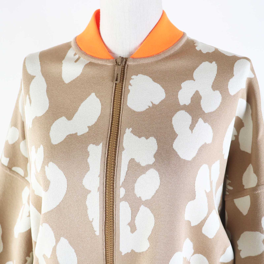 HERMES Jacket 2H2816DR Main: 100% silk, knit: 51% silk, 37% polyester, 7% nylon, 5% polyurethane, rib: 69% polyester, 18% nylon, 13% polyurethane, string: 58% silk, 42% polyester Beige Neon Orange JUNGLE LOVE Women 34 Used Authentic