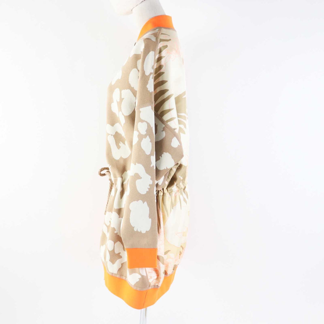 HERMES Jacket 2H2816DR Main: 100% silk, knit: 51% silk, 37% polyester, 7% nylon, 5% polyurethane, rib: 69% polyester, 18% nylon, 13% polyurethane, string: 58% silk, 42% polyester Beige Neon Orange JUNGLE LOVE Women 34 Used Authentic