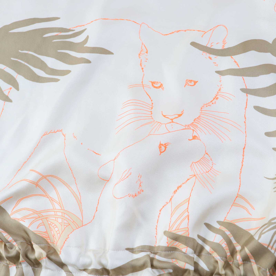 HERMES Jacket 2H2816DR Main: 100% silk, knit: 51% silk, 37% polyester, 7% nylon, 5% polyurethane, rib: 69% polyester, 18% nylon, 13% polyurethane, string: 58% silk, 42% polyester Beige Neon Orange JUNGLE LOVE Women 34 Used Authentic