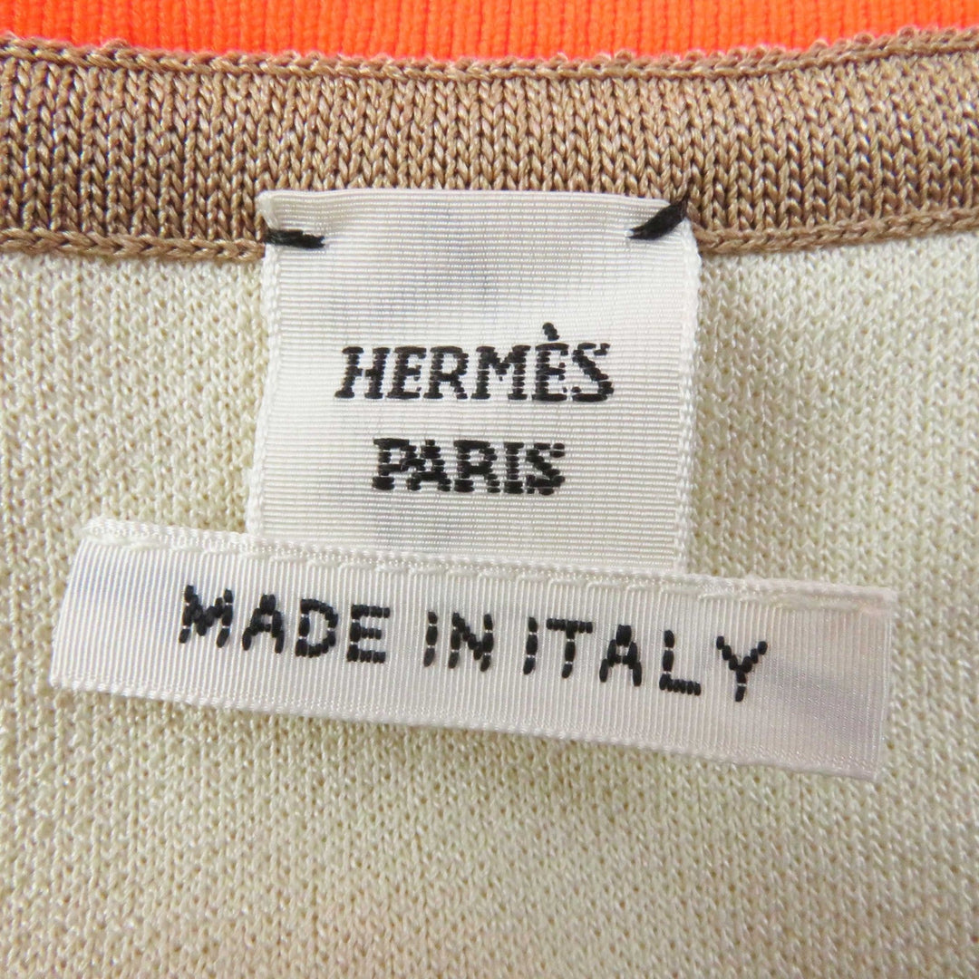 HERMES Jacket 2H2816DR Main: 100% silk, knit: 51% silk, 37% polyester, 7% nylon, 5% polyurethane, rib: 69% polyester, 18% nylon, 13% polyurethane, string: 58% silk, 42% polyester Beige Neon Orange JUNGLE LOVE Women 34 Used Authentic