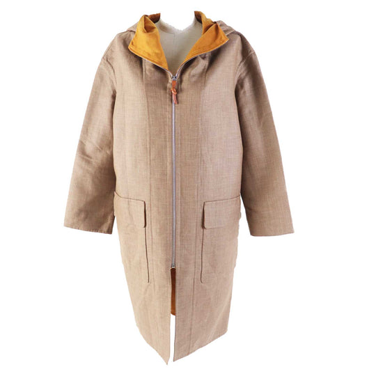 HERMES coat 3E0105DC Outer material: 85% cashmere, Outer material: 12% wool, Outer material: 3% silk, Leather part: cowhide Brown Mustard Women 32 Used Authentic