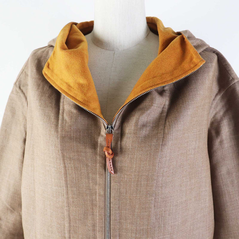 HERMES coat 3E0105DC Outer material: 85% cashmere, Outer material: 12% wool, Outer material: 3% silk, Leather part: cowhide Brown Mustard Women 32 Used Authentic