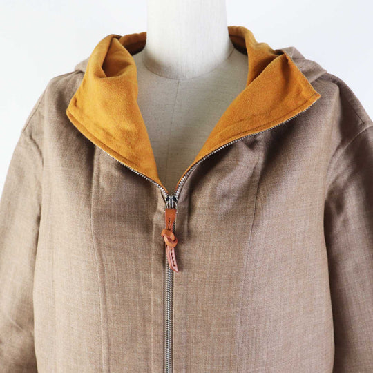 HERMES coat 3E0105DC Outer material: 85% cashmere, Outer material: 12% wool, Outer material: 3% silk, Leather part: cowhide Brown Mustard Women 32 Used Authentic
