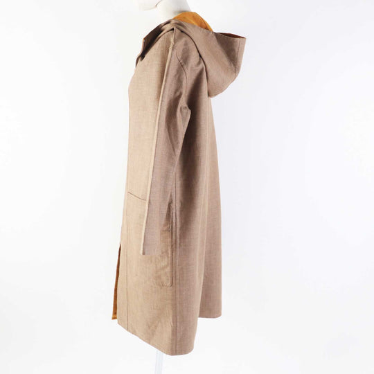 HERMES coat 3E0105DC Outer material: 85% cashmere, Outer material: 12% wool, Outer material: 3% silk, Leather part: cowhide Brown Mustard Women 32 Used Authentic