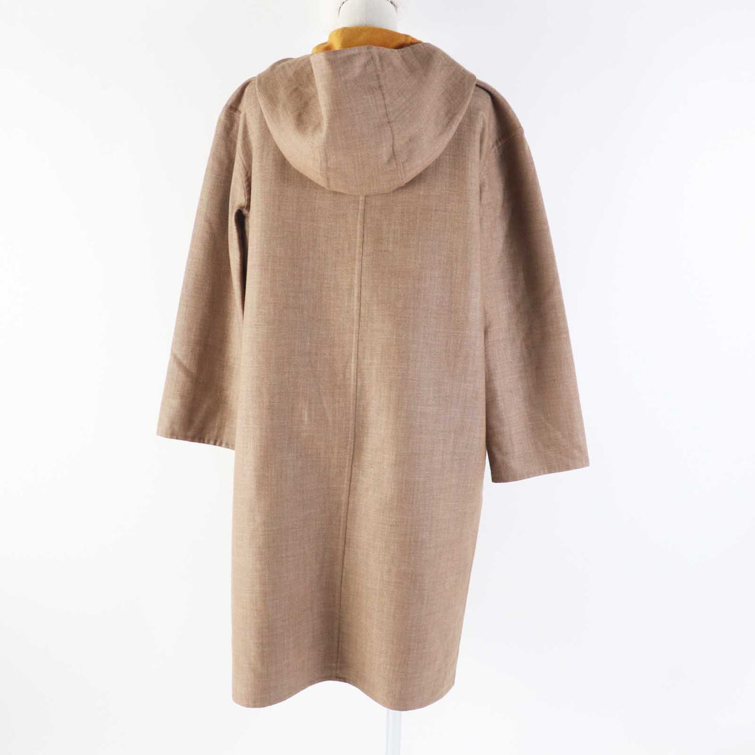 HERMES coat 3E0105DC Outer material: 85% cashmere, Outer material: 12% wool, Outer material: 3% silk, Leather part: cowhide Brown Mustard Women 32 Used Authentic